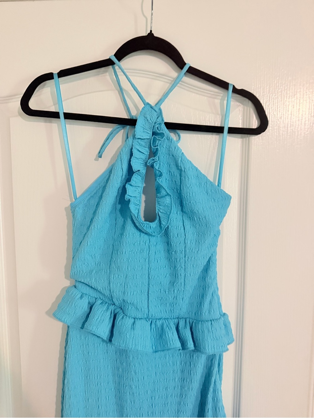 Turquoise Ruffle Halter Maxi Dress - Picture 2 of 6